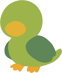 A cute cartoon illustration of a small green baby bird with an orange beak and feet, depicted in a simple flat style.