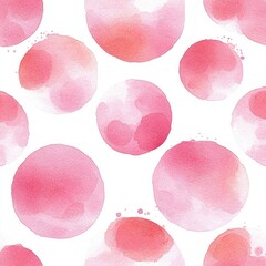 Seamless pattern of soft pink and red watercolor circles on white background creating a gentle and artistic vibe