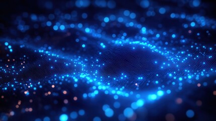 Abstract digital landscape with glowing blue particles forming wave-like patterns creating a futuristic and dynamic atmosphere
