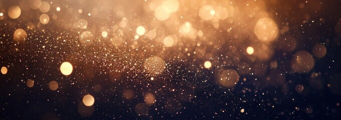 Soft glowing golden and bronze light particles floating and shimmering against a dark background creating a warm and magical atmosphere
