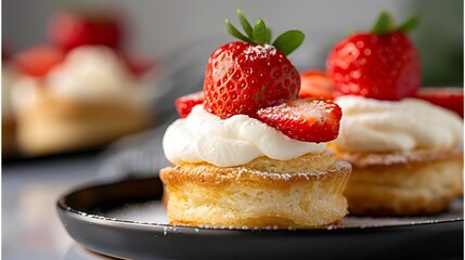 Strawberry shortcake dessert with whipped cream topping