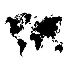World map icon, black silhouette (Black Vector / Illustration Style)