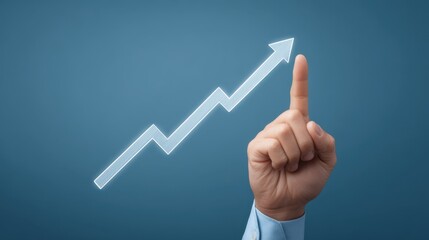 Hand Gesture Indicating Growth with Rising Graph Arrow in Background for Business and Financial Concepts