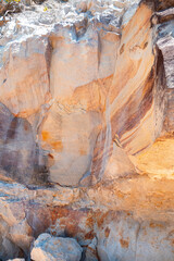 Praia do Espelho, Mirror Beach, famous for its geological formations of sandstone and arkose, natural pools, clear and calm waters, and leaning coconut trees. Caraíva, Bahia, Brazil, 2022