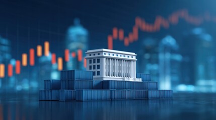 Financial Institution on Shipping Containers with Graphical Representation of Market Trends in Dynamic Urban Background
