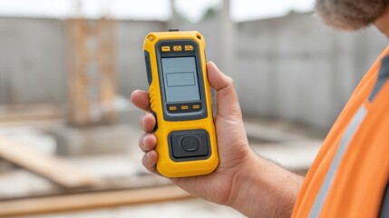 Handheld Measuring Device for Construction, Worker Using Technology on Building Site, Accurate Measurement Tool in Construction Environment for Professionals