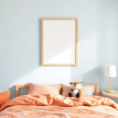Picture frame mockup photo, soft kids bedroom with fox