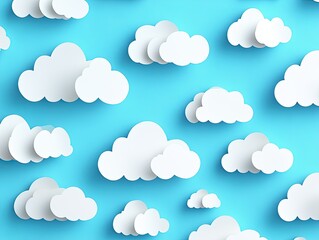 White paper clouds on a light blue background