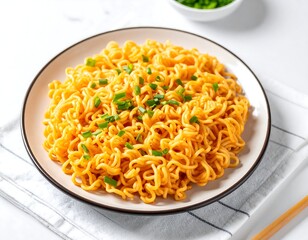 Cooked instant noodles on a plate