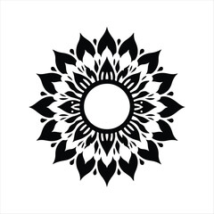 Mandala emerging from a central light vector silhouette outline logo design concept illustration