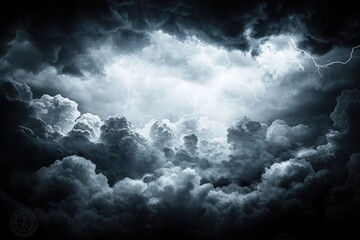 Obraz premium dark stormy clouds with bright lightning against black background and dramatic fantasy-inspired effect for weather, nature and artistic design projects