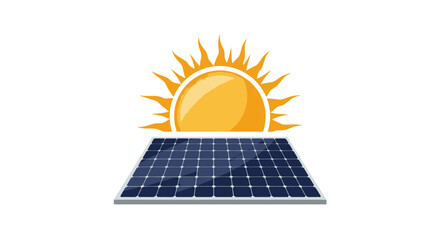 Vector illustration of a solar panel with the sun, representing clean and renewable energy technology