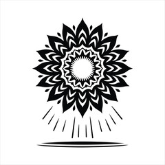 Mandala emerging from a central light vector silhouette outline logo design concept illustration