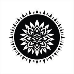 Mandala emerging from a central light vector silhouette outline logo design concept illustration