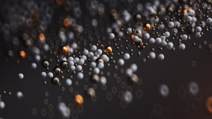 Generative 3D Abstract Background with Golden and White Spheres in Soft Focus.