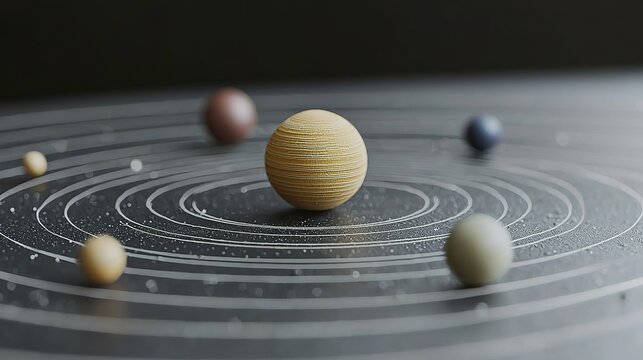 A miniature model of the solar system is displayed creatively