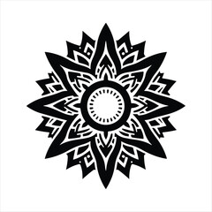 Mandala emerging from a central light vector silhouette outline logo design concept illustration
