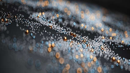 Minimalist Abstract 3D Background with Floating Particles and Metallic Gloss.