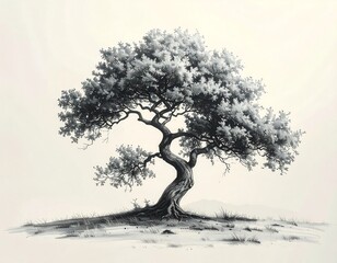 Monochromatic Majestic Tree in Serene Landscape