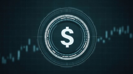 Digital Currency Symbol with Graph Line Showing Financial Trends and Market Fluctuations in Futuristic Technology Theme and Data Analysis Visualization