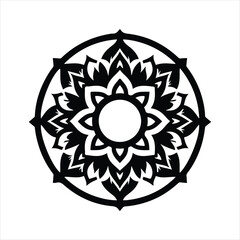 Mandala emerging from a central light vector silhouette outline logo design concept illustration
