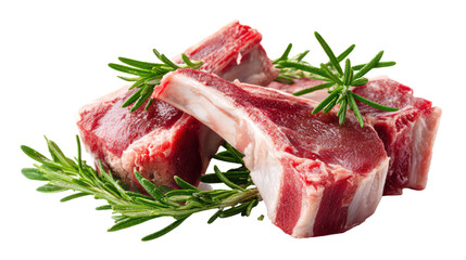 Raw lamb chops with rosemary isolated on transparent background