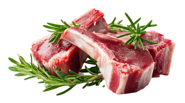 Raw lamb chops with rosemary isolated on transparent background - Powered by Adobe