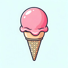 Ice Cream Cone Illustration with Pink Scoop on Light Blue
