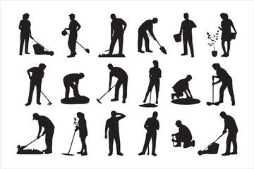 Obraz premium Gardening Silhouettes of People Working Outdoors