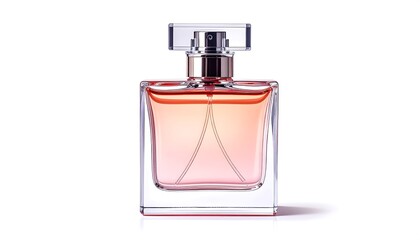 Clear perfume bottle, peachy-orange liquid