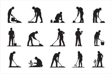 Obraz premium Gardening Silhouettes of People Working Outdoors