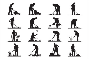 Gardening Silhouettes of People Working Outdoors