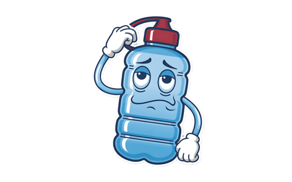 Cartoon water bottle is confused isolated on transparent background