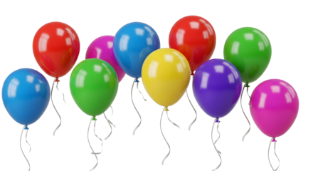 Colorful balloons floating against a creating a festive and celebratory atmosphere for party decorations and event design projects on transparent background