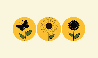 Minimal Flat Illustration of Sunflowers with Circle Background