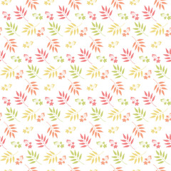 Soft Seamless Pattern with Pastel Watercolor Leaves and Foliage
