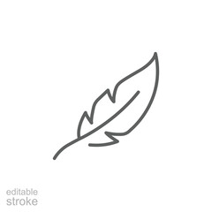 Feather icon. Simple outline style. Legal, light weight, education, nib, ink, vintage concept. Thin line symbol. Isolated design editable stroke.