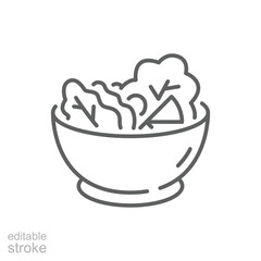 Salad icon. Simple outline style. Salad, bowl, poke, vegetarian, dish, diet, kitchen, nutrition, vegetable food, healthy meal concept. Thin line symbol. Isolated design editable stroke.