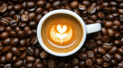 Espresso Coffee Cup Surrounded by Roasted Beans