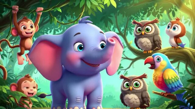 baby elephant cartoon cute and jungle animal friends