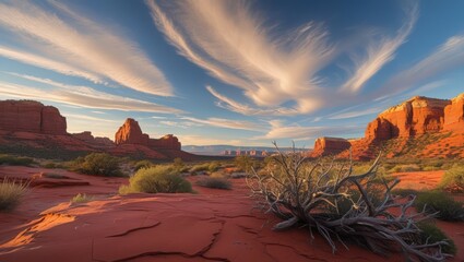 Majestic red rock landscape under a cloudy sky