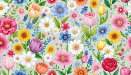Cottage Garden Floral Seamless Background