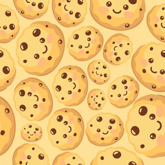 Fototapeta premium seamless pattern Playful cookie characters smiling whimsical dessert art cheerful environment cute animation style