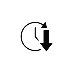 Less time in office work icon. Simple solid style. Time reduce, less, countdown clock watch timer shows decrease in turn around time concept. Silhouette, glyph symbol. Isolated design.