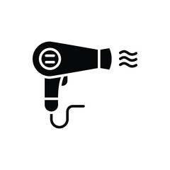 Hair dryer icon. Simple solid style. Dry, scissors, beauty, blow, care, air, fashion, electronic, tool, hair care and styling tools concept. Silhouette, glyph symbol. Isolated design.