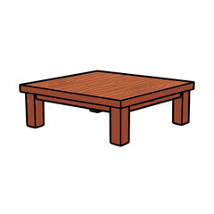 Simple cartoon square wooden coffee table with four legs