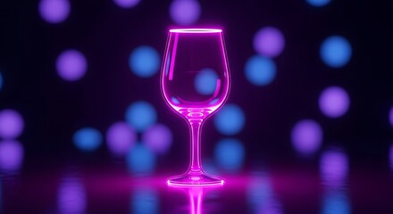 Radiant wine glass illuminated by neon magenta glow, celebratory vibe