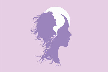 Girl and Woman Silhouette with Inner Profile – Abstract Mind, Brain and Performance Concept Illustration