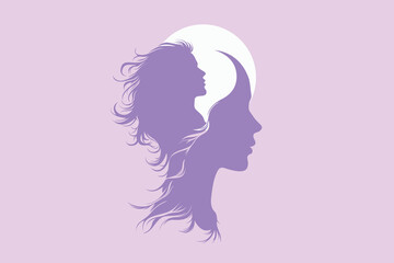 Girl and Woman Silhouette with Inner Profile – Abstract Mind, Brain and Performance Concept Illustration