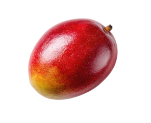 Ripe mango, vibrant red-orange skin, smooth texture